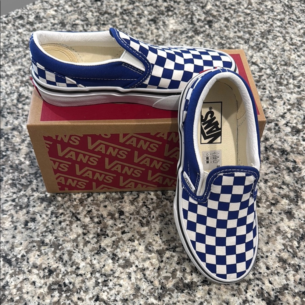 Vans Kids Blue and White Checkered Sneakers